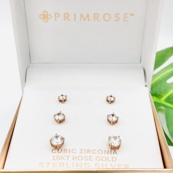Primrose 18K Rose Gold Cubic Zirconia Earring Set - Picture 3 of 9